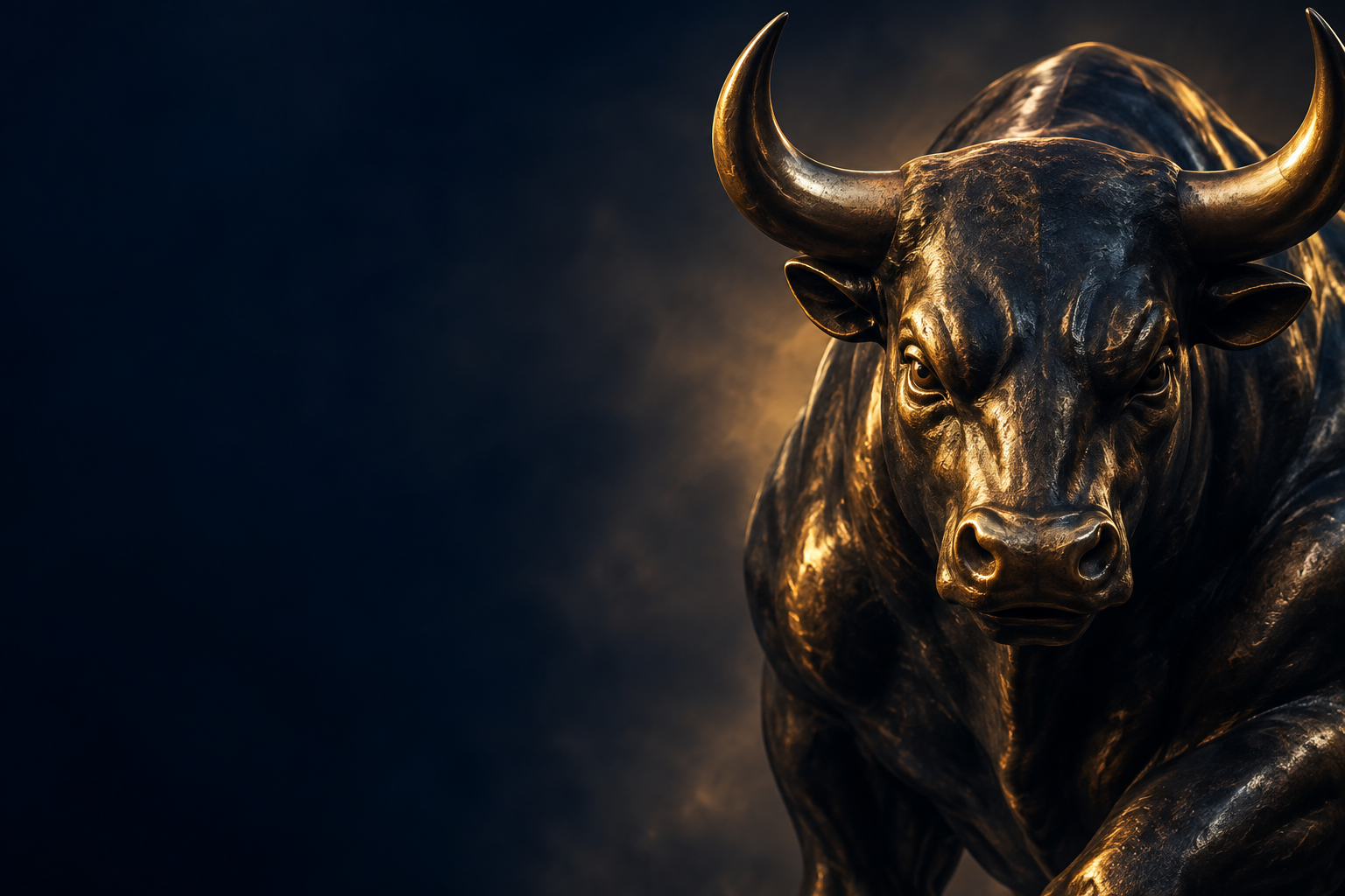 Altın ışıkla aydınlatılmış bronz boğa, DOSHA Global marka görseli